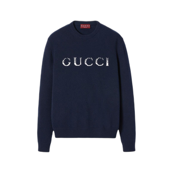 Gucci Logo Intarsia Crewneck Knit Sweater 'Ink/White'