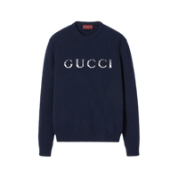 Gucci Logo Intarsia Crewneck Knit Sweater 'Ink/White'