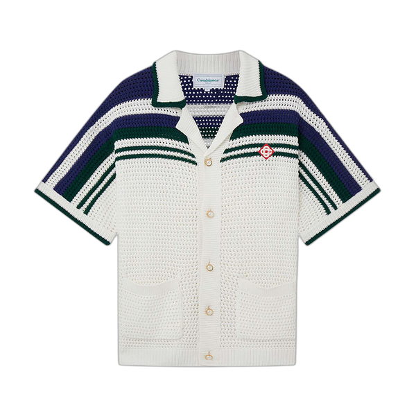 Casablanca Crochet Effect Tennis Shirt 'White/Green Stripe'