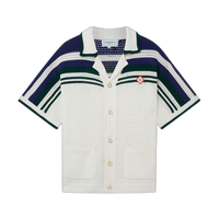 Casablanca Crochet Effect Tennis Shirt 'White/Green Stripe'